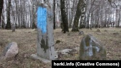 Belarus - Vandals desecrated cemetery in Horki. On tombstones a swastika painted, 14Apr2015